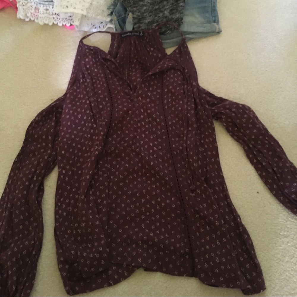 maroon cold shoulder blouse